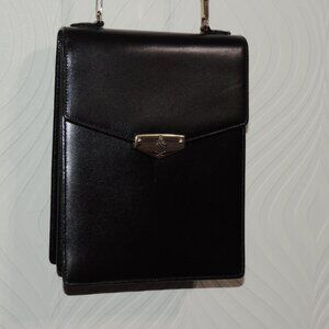 Vintage MARK CROSS Black Leather Shoulder Bag Purse w/Gold Chain strap Mint Cond